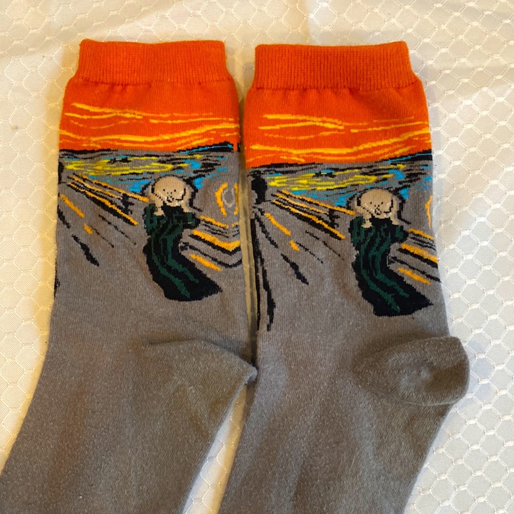 “The Scream” by Edvard Munch artwork socks, Mens dress socks